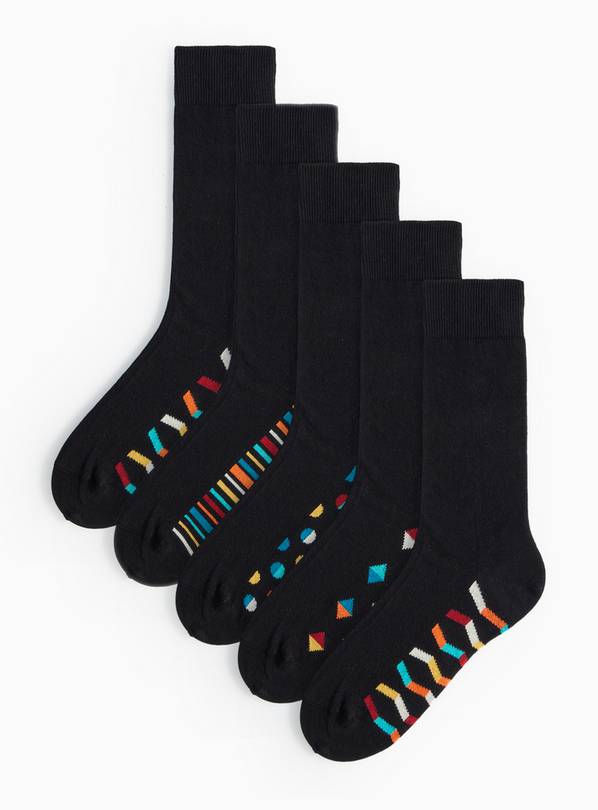 Black Print Geo Footbed Ankle Socks 5 Pack 9-12